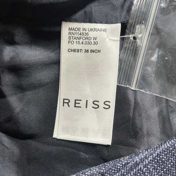 REISS Men's Monroe Modern Fit Check Vest Button Front Navy Blue 36 - Picture 9 of 10
